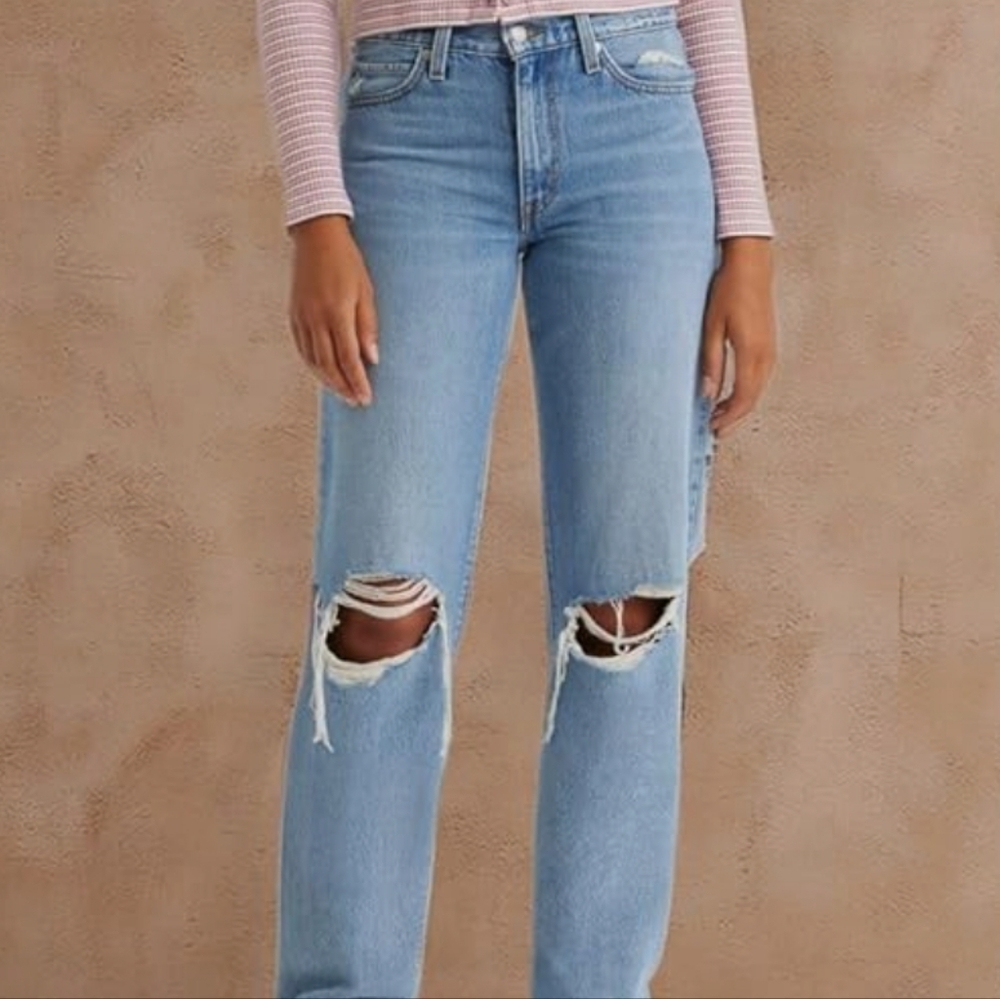 Levi's Light Blue Ripped Super Low Straight Leg Jeans